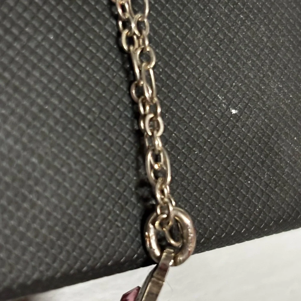 Coach Silver Necklace- White “COACH” Charm with Pink Rhinestone Center - Picture 6 of 8